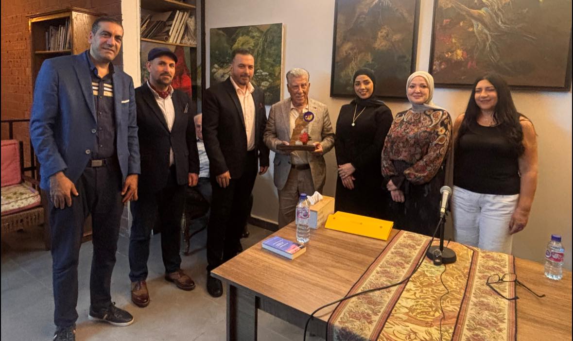 التشكيلية بسكال مسعود والتشكيلية وفاء سلوم والشاعرة آلاء سيف الدين والشاعر سمير خليفة والشاعر محمد علوش والمخرج علي الهادي نزها والشاعر بلال دياب 