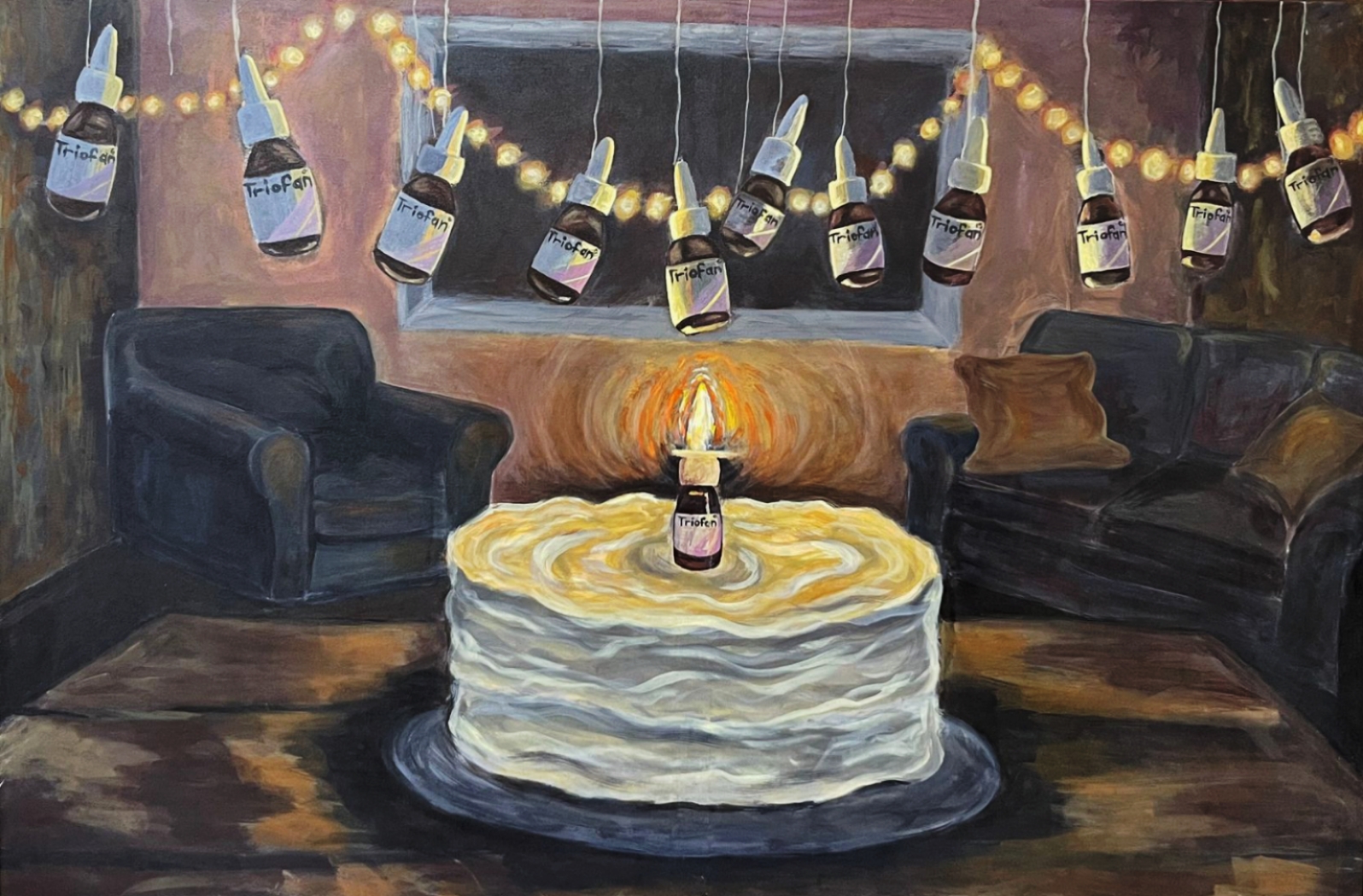 "التشكيلية اللبنانية قمر يونس خلال عرض مشروع Side Effects May Include في كلية الفنون الجميلة والعمارة الجامعة اللبنانية"